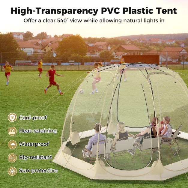 coast 630° transparentes Pop-up Kuppelzelt 265 x 265 x 190 cm für 5-6 Personen, beige