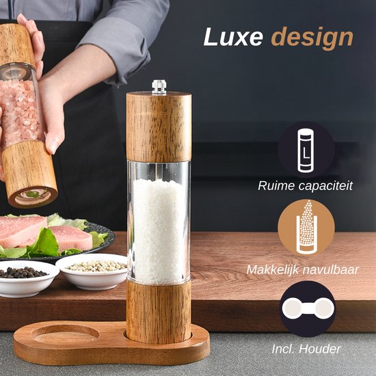 VAIVE Salz- und Pfeffermühle Set Manuell - Pfeffermühle - Holz - Groß