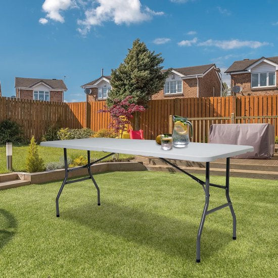 LifeGoods Zusammenklappbarer Tisch - 70x180cm - Verstellbarer und stabiler Klapptisch - Wetterfest - Outdoor-Klapptisch - Weiß