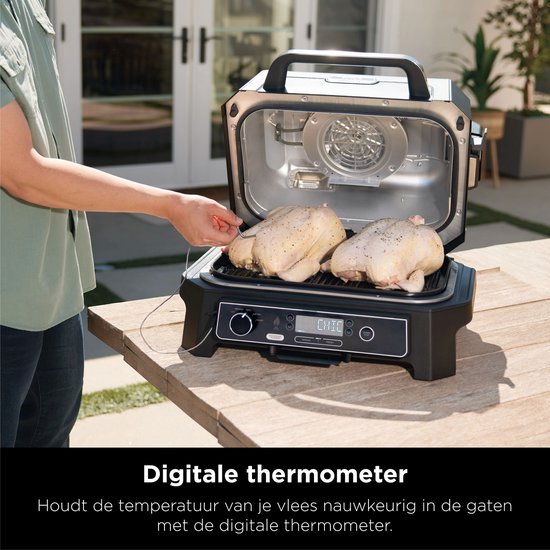 Ninja Woodfire Pro Connect XL – 7-in-1-Elektro-Smart-BBQ-Grill und Smoker – inklusive digitalem Fleischthermometer – Connect-App – OG901EU