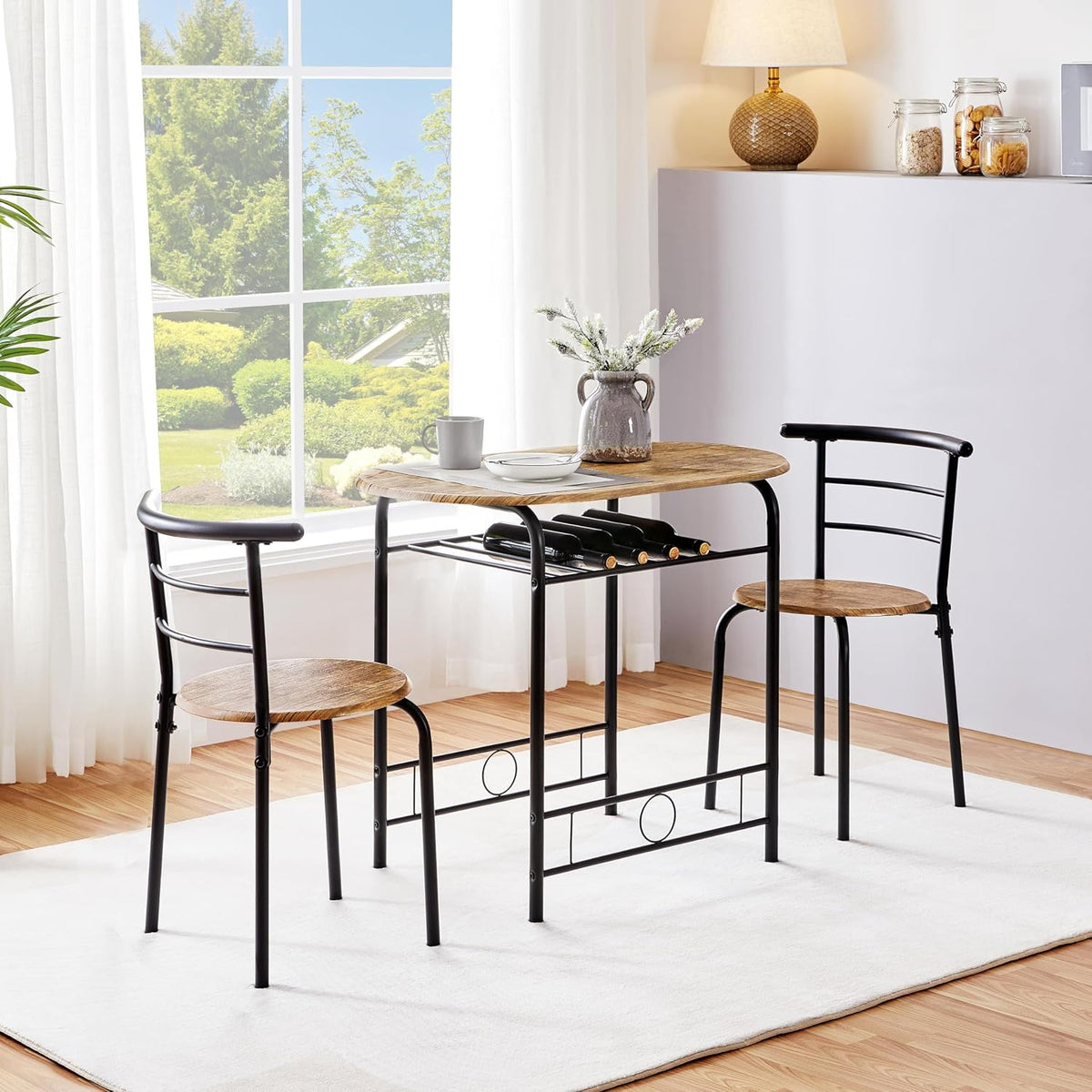 Yaheetech Esstisch-Set für 2 Personen – Tisch 80 x 53 x 75,5 cm mit 2 Stühlen – mit Ablage – Braun