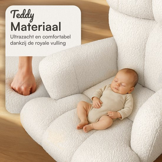 Flowsense Schaukelstuhl Teddy Weiß - Schaukelstuhl Erwachsene Baby - Stillstuhl Babyzimmer - Sessel mit Armlehne Design - Relaxsessel - Liegesessel