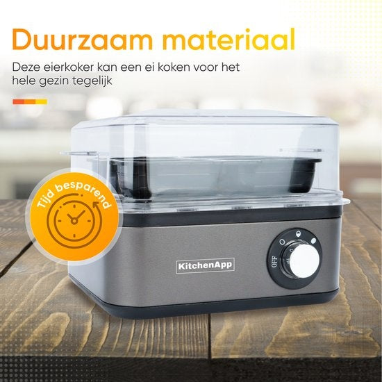 KitchenApp Eierkocher elektrisch - Geeignet für 8 Eier - Mit Zeitschaltuhr - Inklusive Messbecher - Silbergrau