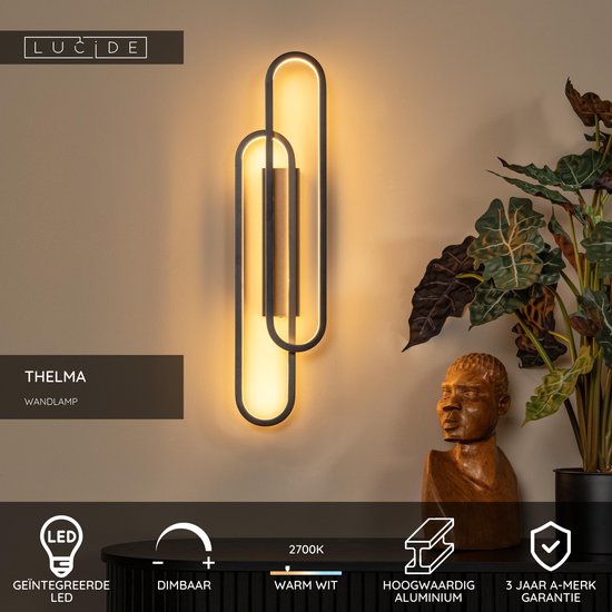 Lucide THELMA – Wandleuchte – LED, dimmbar – 1x35 W, 2700 K – Schwarz