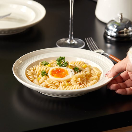 4er-Tellerset (Ø 20,4 cm / 8 Zoll), Frühstücksteller, Pastateller, Geschirrset für 4 Personen, geeignet für Restaurants, Gastronomie, Feiern, Familienfeste, Bankette und Picknicks, mikrowellen- und spülmaschinenfest, Keramik