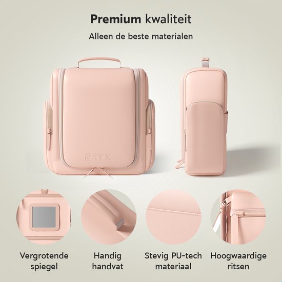 ONYX Kulturtasche Pink - Schminktasche - Kosmetiktasche - Interner Organizer - Schminkspiegel - Aufhängbar - Damen und Herren - Größe: L