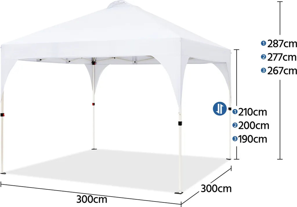 Yaheetech Faltbares Partyzelt 3 x 3 m – Weiß – Verstellbarer Pop-up-Pavillon mit Tragetasche