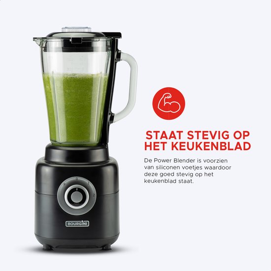 Bourgini PowerBlender - 1.75L - Blender zum Mitnehmen mit 700ml Becher - Blender Smoothie und Eiscrusher - 1000 Watt - Schwarz