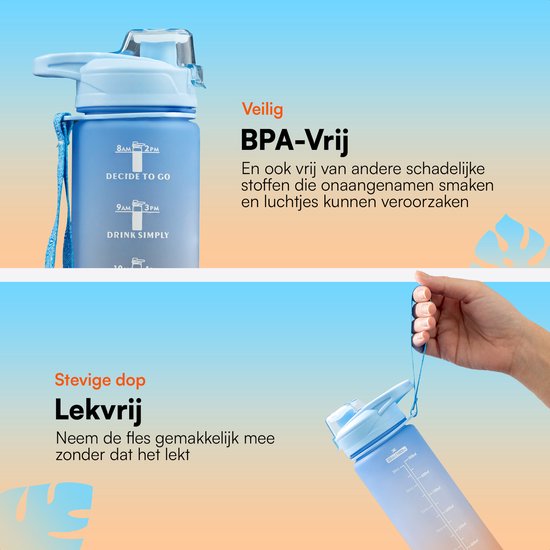 Hup. - Motivation Water Bottle - Wasserflasche 1 Liter - Trinkflasche - Wasserflasche mit Ausgießer - Trinkflasche für Erwachsene - auslaufsicher und BPA-frei