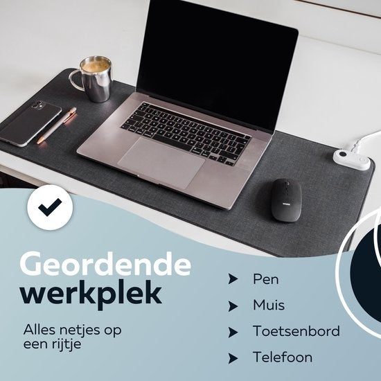 WURK Professional Beheizte Schreibtischunterlage - 30â„ƒ bis 50â„ƒ - Schreibtisch-Organizer - Inklusive Kabelclip - Schwarz - 80x33