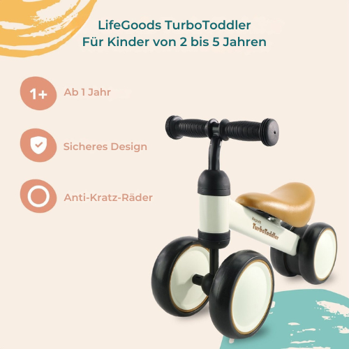 LifeGoods - TurboToddler Balance Bike - Kinder Scooter - Ab 1 Jahr - Creme