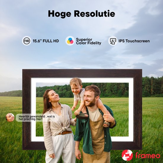Denver Digitaler Fotorahmen 15,6 Zoll - Holz - XL - Full HD - Frameo App - Fotorahmen - WiFi - 16GB - IPS Touchscreen - PFF1543DW