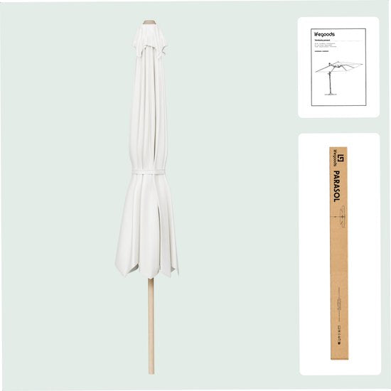LifeGoods Sonnenschirm - Garten - 270x180cm - 30° neigbar - Wasserdicht - UPF50+ - Holzbeschichtung - Creme