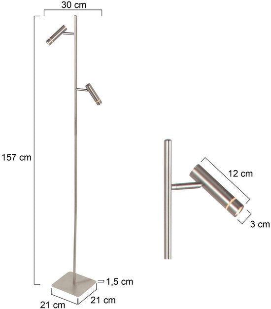 Stehlampe „Volari 4711ST“ aus Stahl, 2-flammig, mit „Dimm to Warm“-LED – ideal für den Innenbereich, modernes Design, Höhe 157 cm, Sockelgröße 21 x 21 cm, dreh- und neigbar