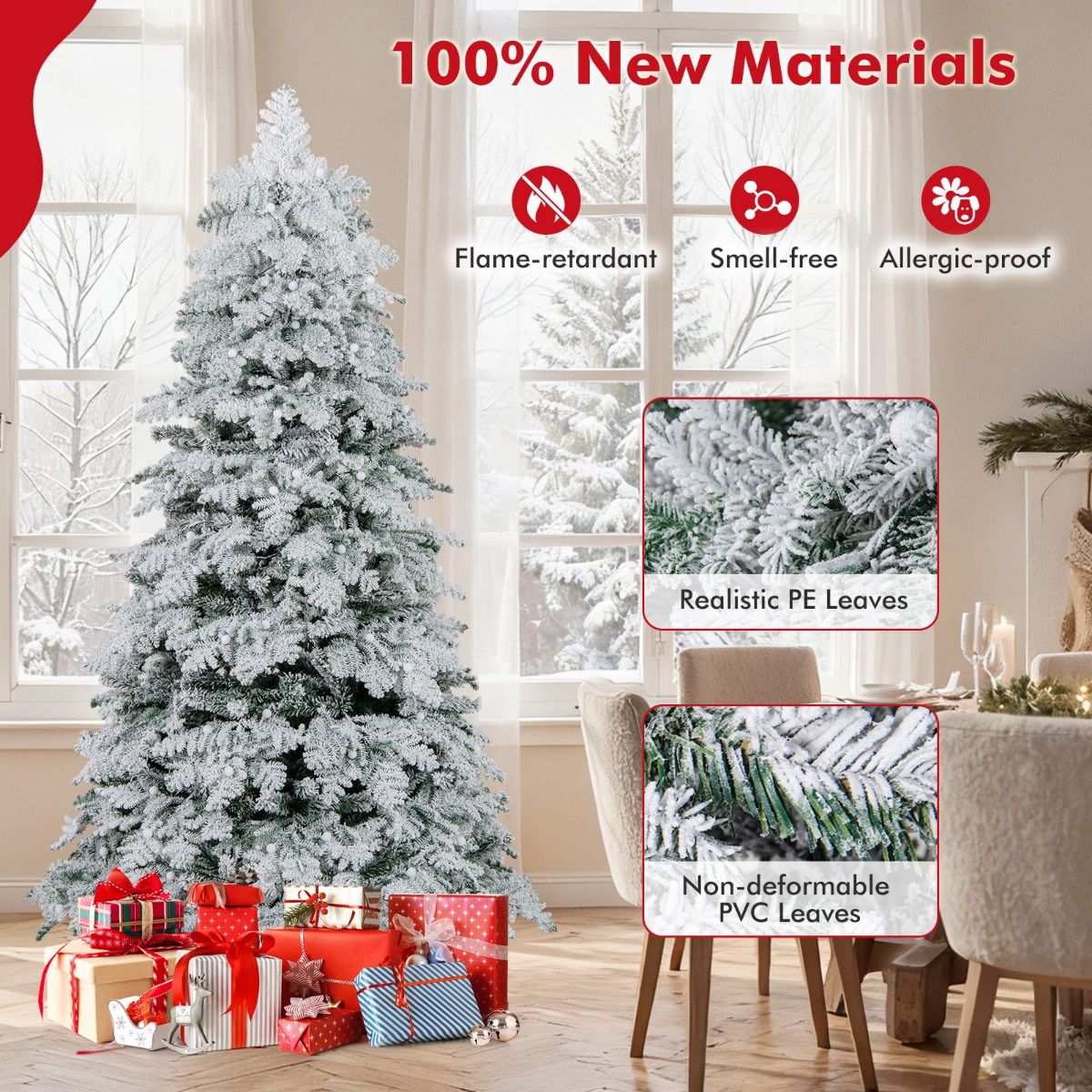 Coast Künstlicher Weihnachtsbaum 180 cm Grün/Weiß - verschneit mit 260 LED-Lichtern - faltbar & vormontiert