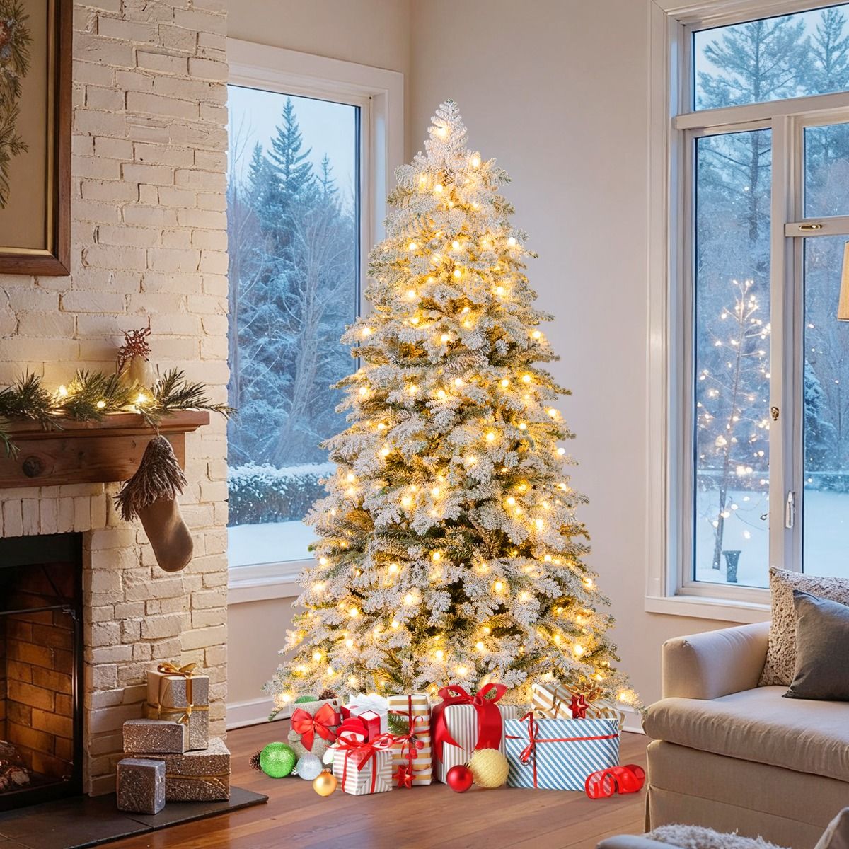 Coast Künstlicher Weihnachtsbaum 180 cm Grün/Weiß - verschneit mit 260 LED-Lichtern - faltbar & vormontiert