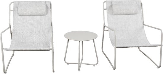 Mannsberger Gartenset – 3-teiliges Lounge-Set – Gartentisch und 2 Stühle – Gartentischset – Stühle mit wasserabweisendem Bezug – Camping – beige