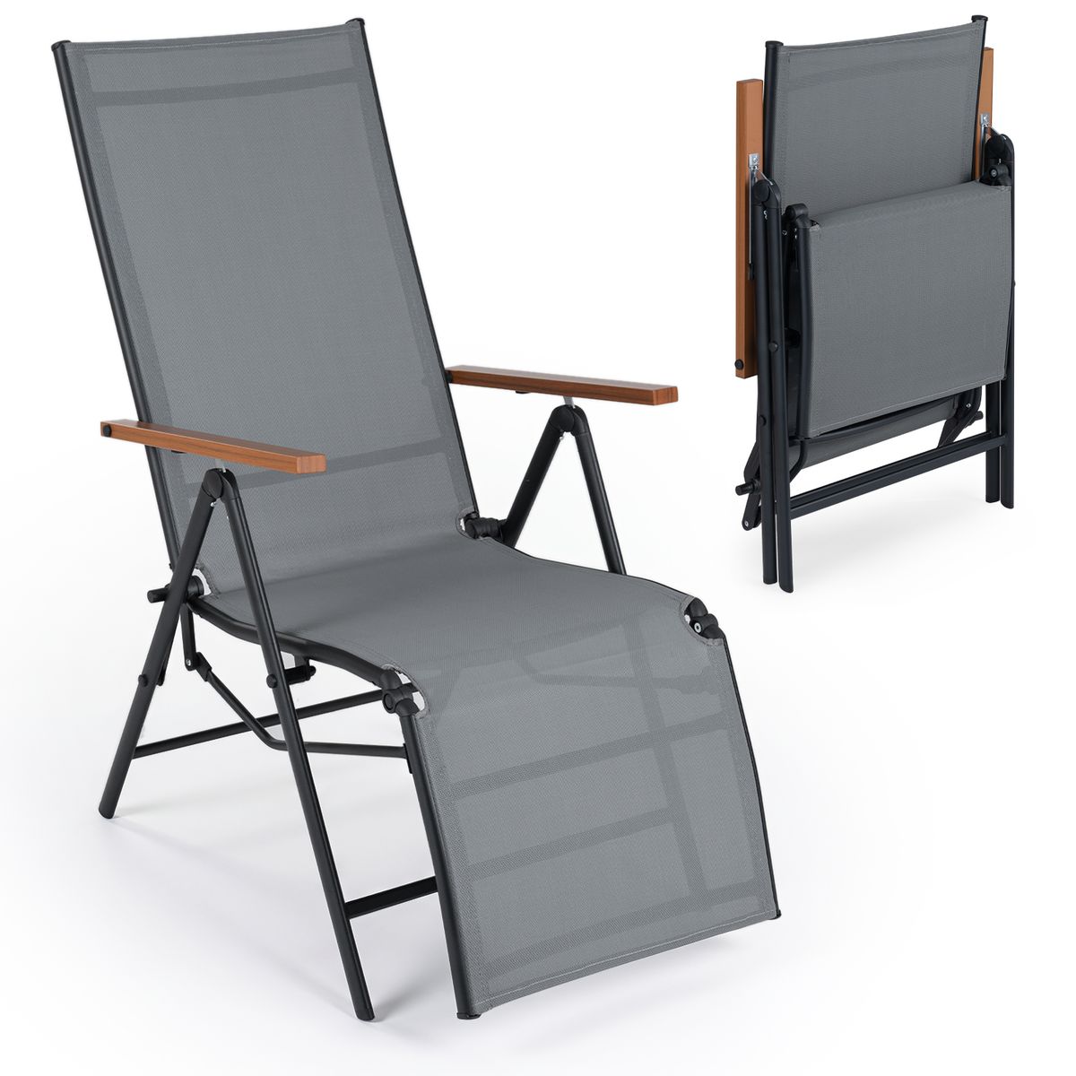 Coast Klappliegestuhl – verstellbare Rückenlehne mit 5 Positionen – atmungsaktiver Stoff – grau – 1 Stück