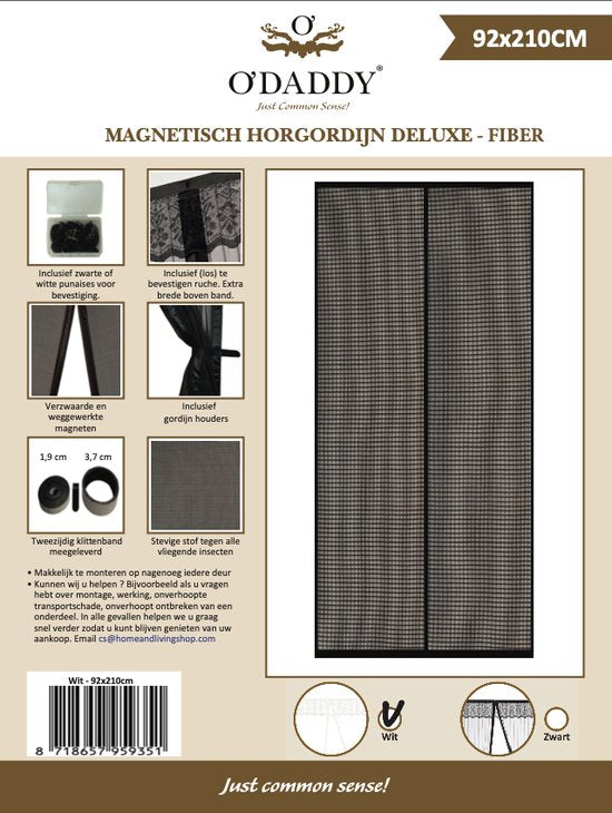 O'DADDY Türvorhang Deluxe FIBER - Magnetischer Fliegenvorhang - Für Neubauten und Standardtüren - Einfache Installation - Weißes Horn - 92x210 cm