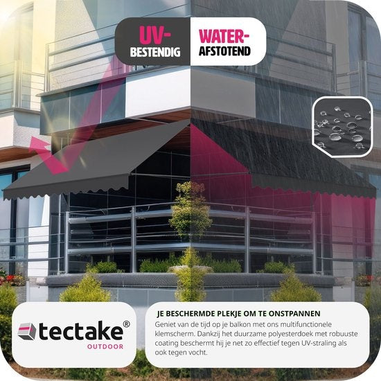 Tectake - Klemmmarkise - 404970 - Verstellbar - 400 x 180 cm - schwarz grau