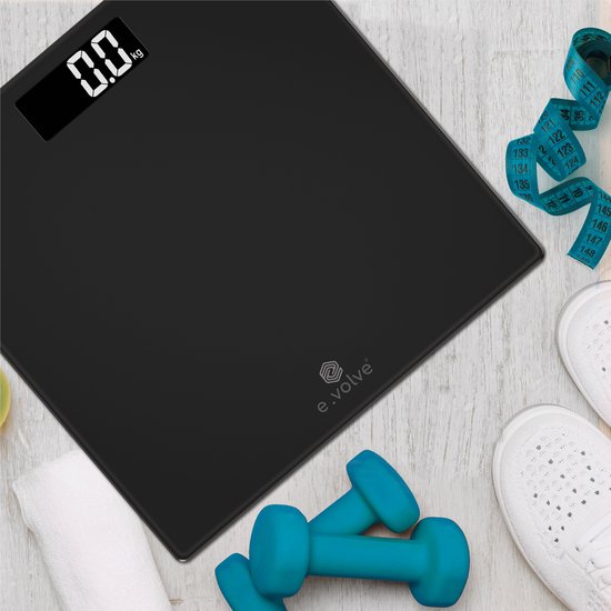 e.volve Personenwaage Digital - Schwarz - Präzisionswaage - Digitalwaage - Inkl. Batterien - Präzisionswaage - Waagen