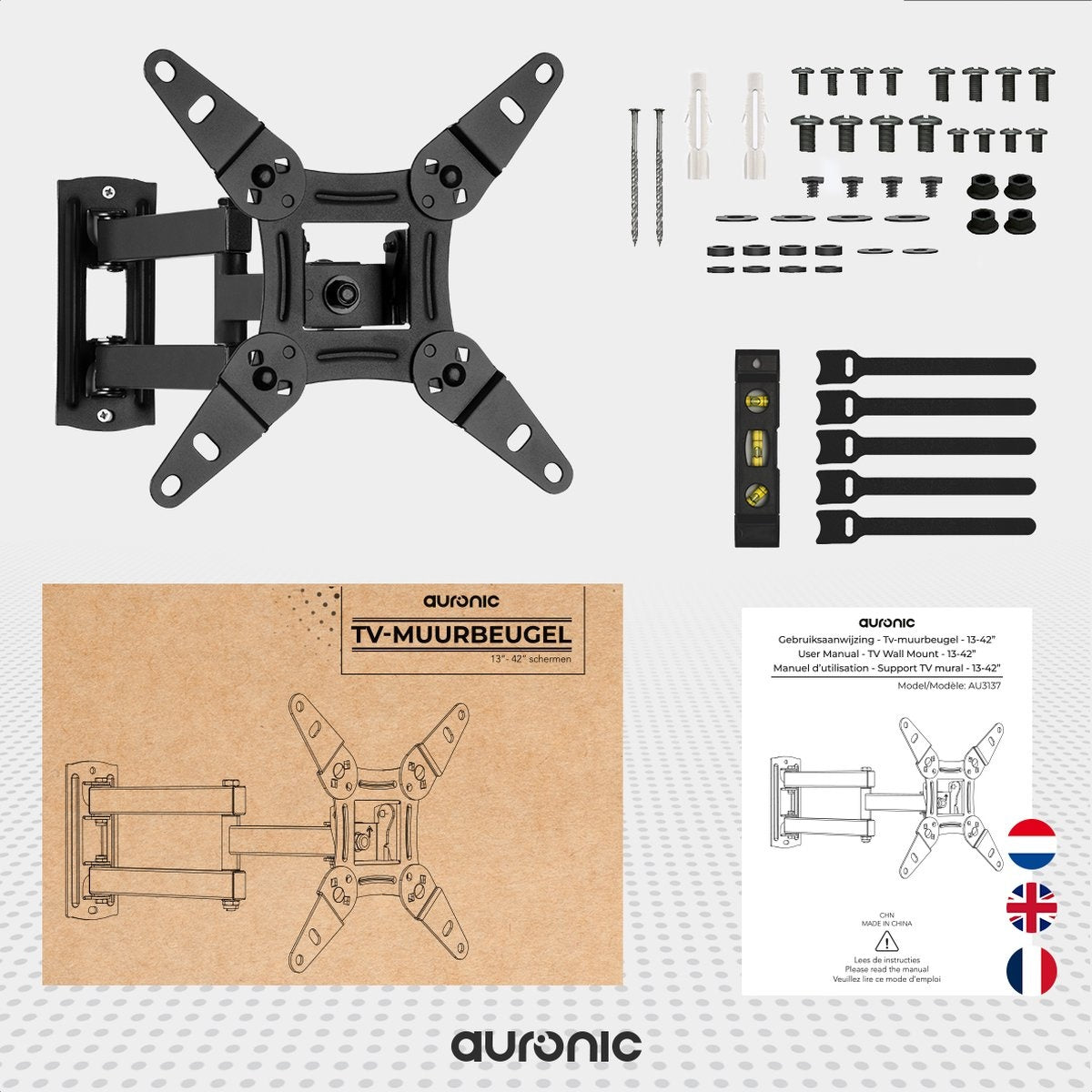 Auronic TV-Halterung - drehbar und neigbar - 13 bis 42 Zoll - bis zu 20 KG - Schwarz