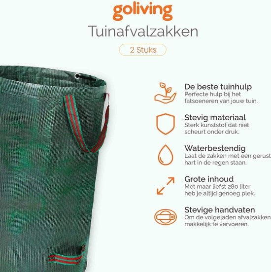 Goliving Gartenabfallsack - 2er Set Gartenabfallsäcke faltbar - Gartensack - Gartenabfallbehälter - 2x 280 Liter - Grün