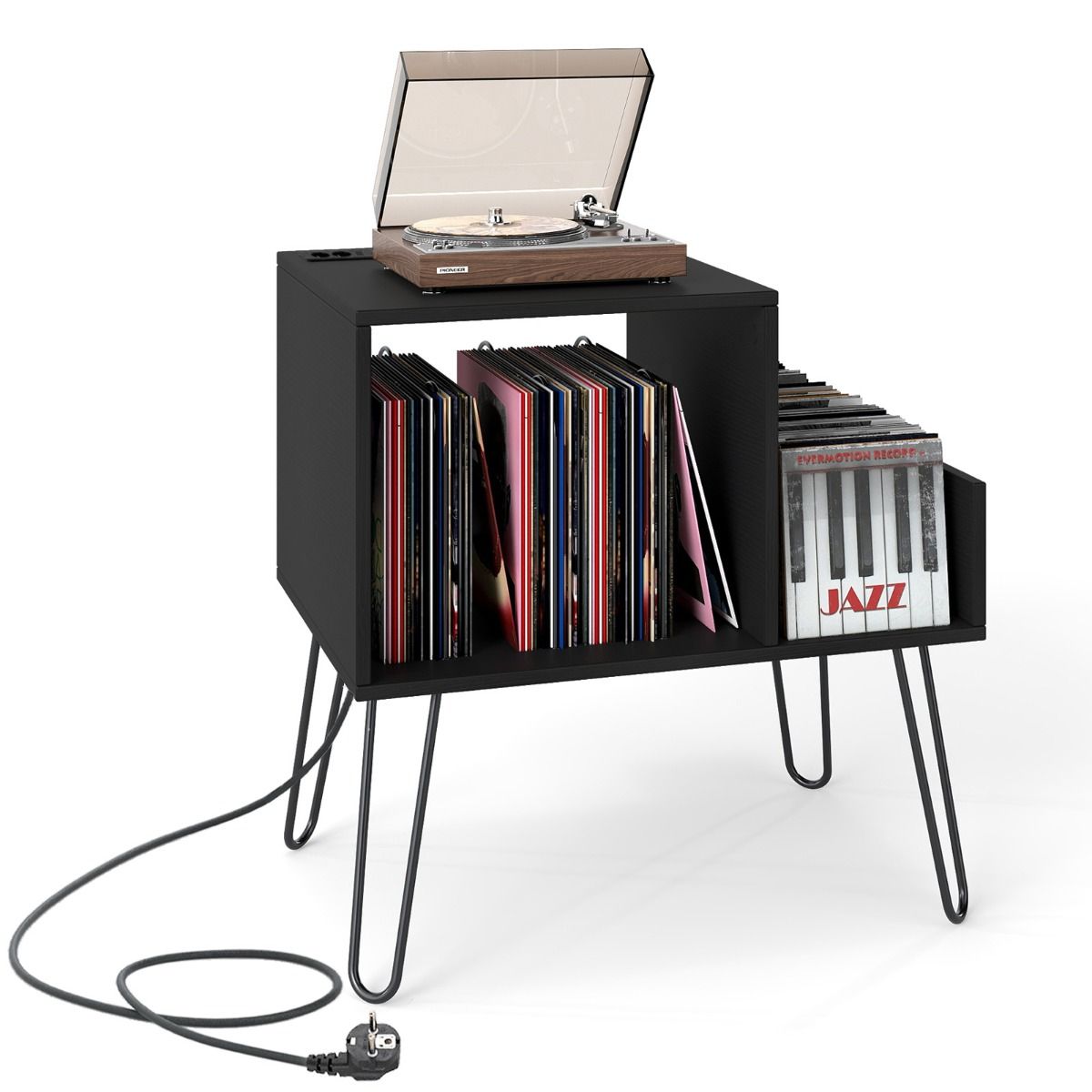 Coast Plattenspieler-Ständer – Beistelltisch mit Steckdose und USB-Anschluss – Mid-Century-Stil – weiß/schwarz/braun – 66 x 45 x 67 cm