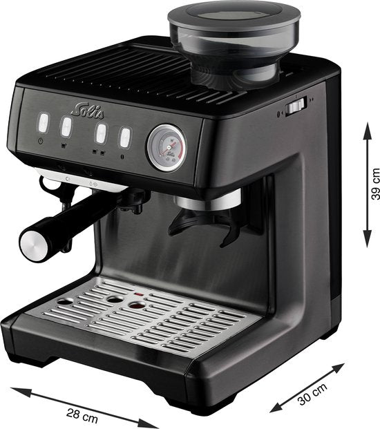 Solis Grind & Infuse Compact 1018 Kolbenmaschine - Espressomaschine - Geeignet für Pads - Edelstahl Schwarz