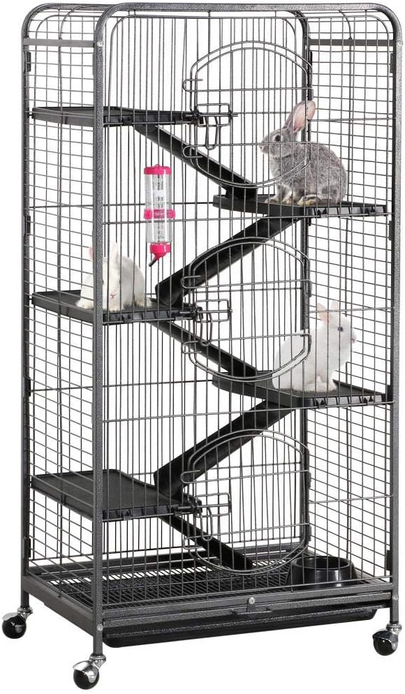 Yaheetech Nagetierkäfig 64 x 43,8 x 131,6 cm – Schwarz – Rollkäfig für Ratten, Frettchen, Chinchillas und Kaninchen