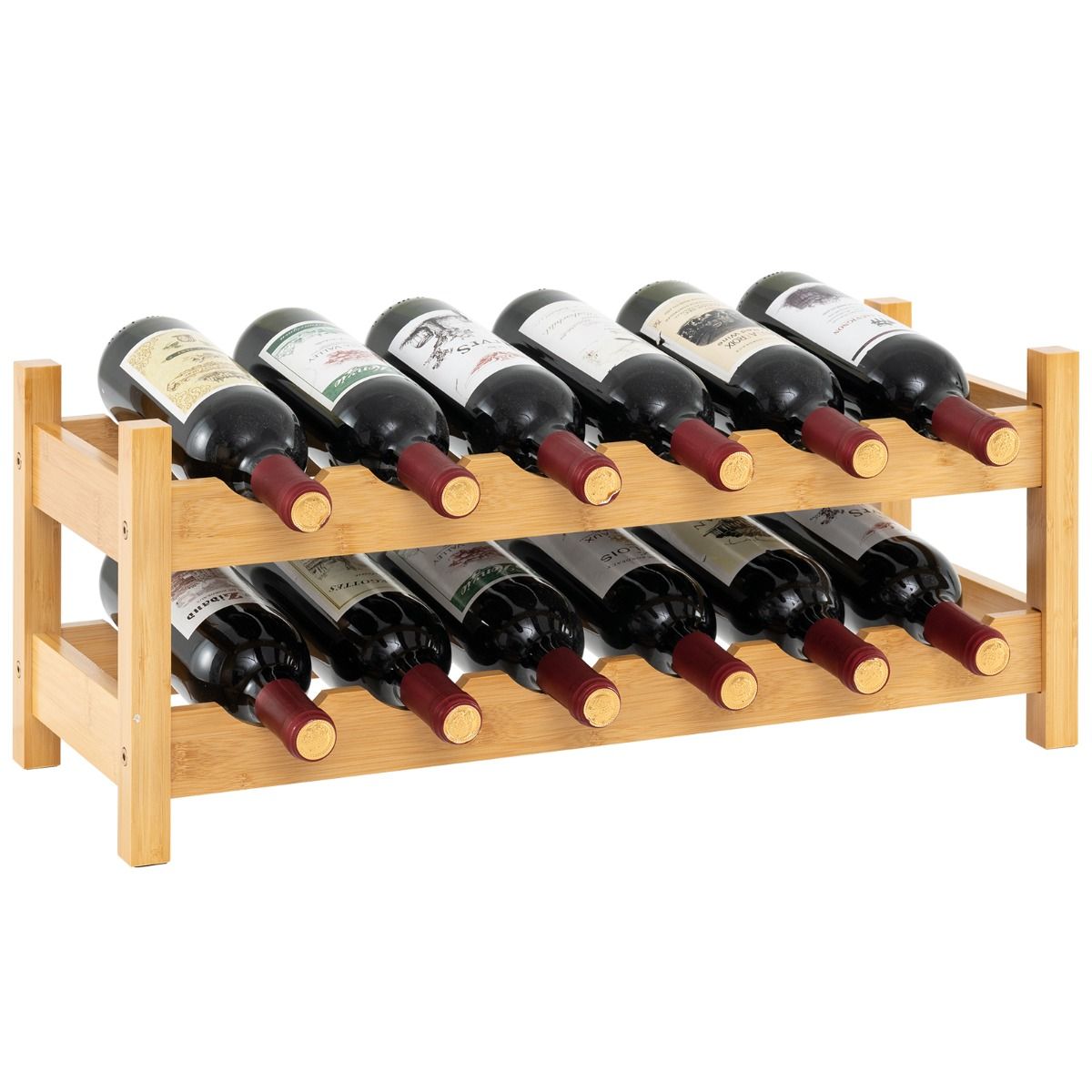 Coast Bambus-Weinregal – 2 Ebenen – für 12 Flaschen – naturfarben