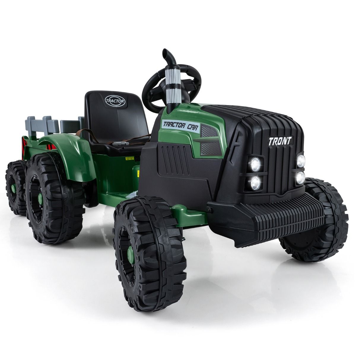 Coast Elektrischer Kindertraktor mit Anhänger – Doppelmotor – Fernbedienung – Dunkelgrün