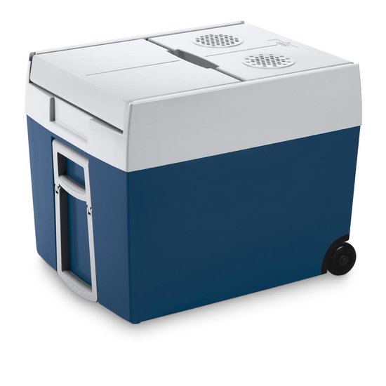Mobicool MT48W thermoelektrische Kühlbox mit Rollen – 48 l – 12/230 V – blau/weiß