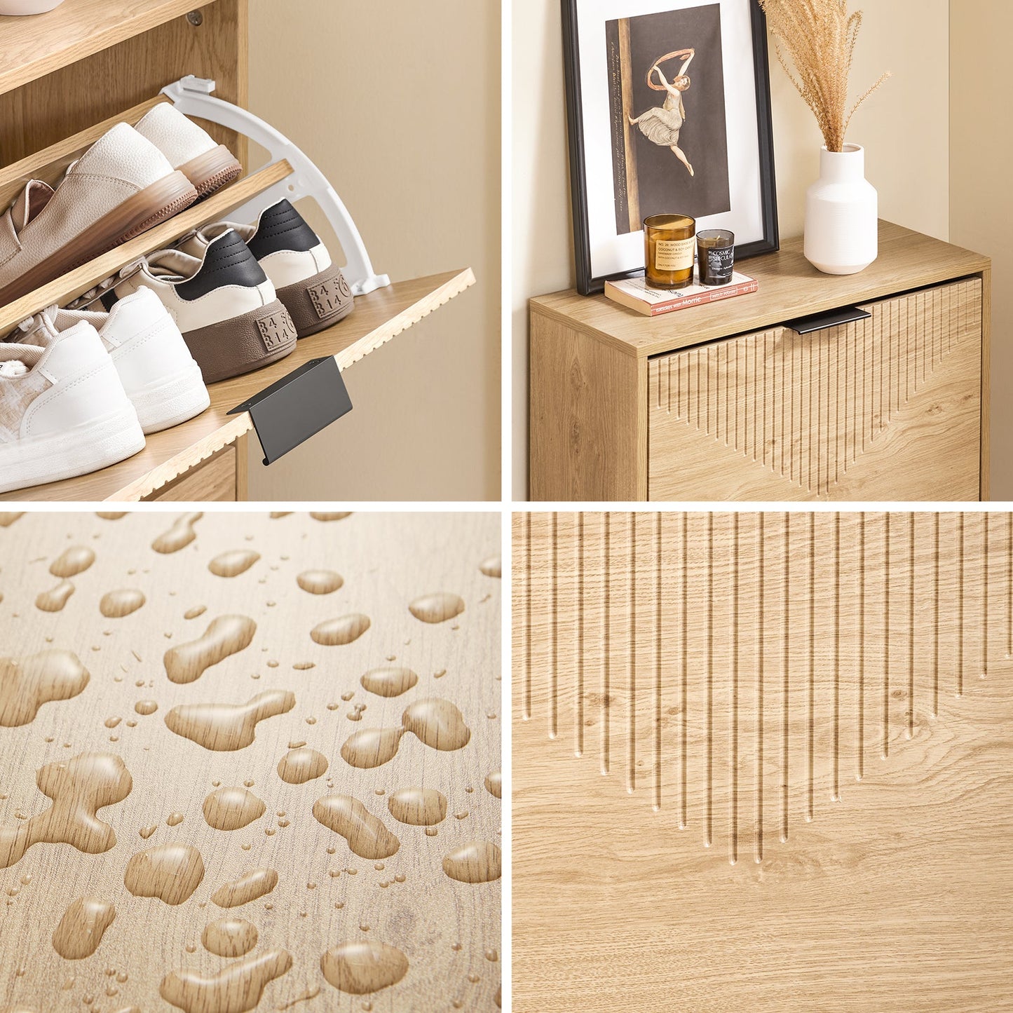 SoBuy FSR200-N Schuhschrank 60x24x88 cm - Helles Holz - Kompaktes Design mit 2 Klappen, Kippsicherung und Platz für 8 Paar Schuhe