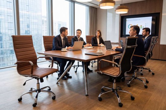 Feel Furniture – Luxuriöser Bürostuhl – Hohe Rückenlehne – Cognac mit silbernem Gestell
