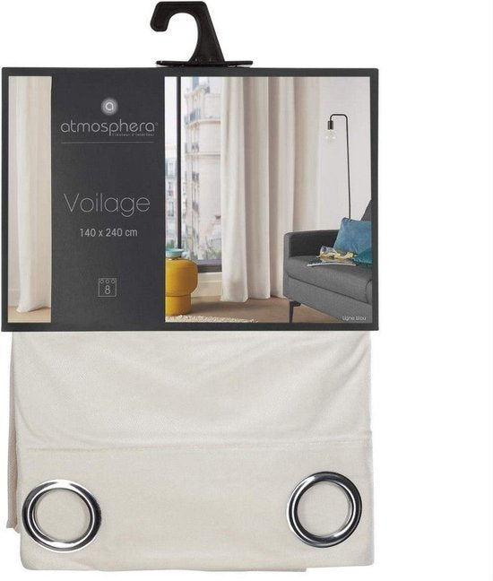 Atmosphera Vorhang Lilou – L 260 x B 140 cm – elfenbeinweiß – Polyester – mit Ringen
