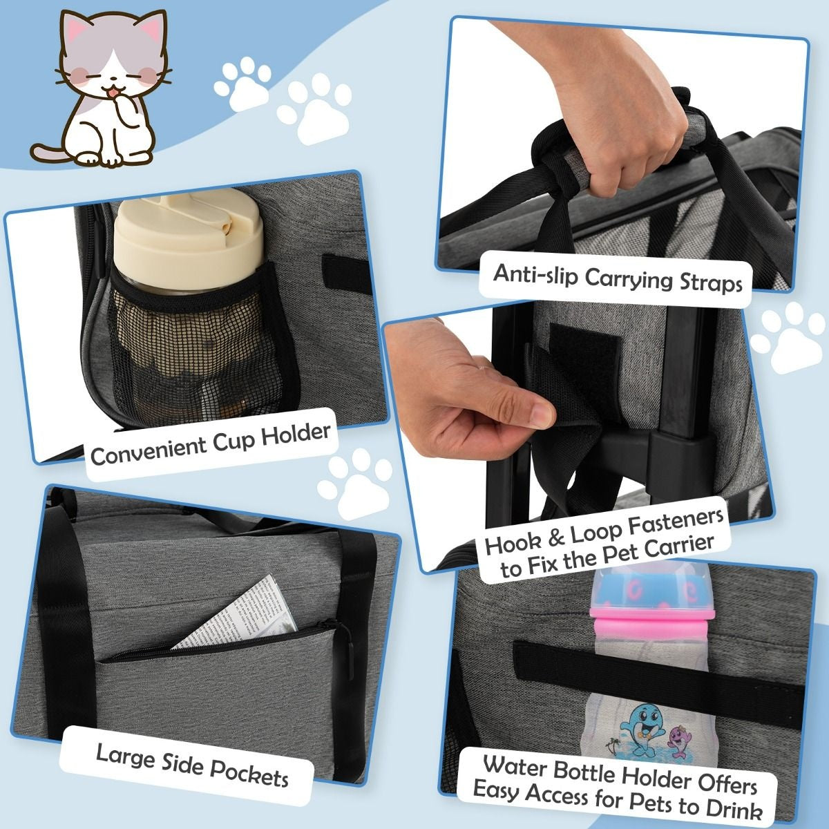 Transportbox Coast - Katze - Hund - tragbar - mit Rädern - faltbar - Teleskopgriff - kleine und mittelgroße Haustiere - grau