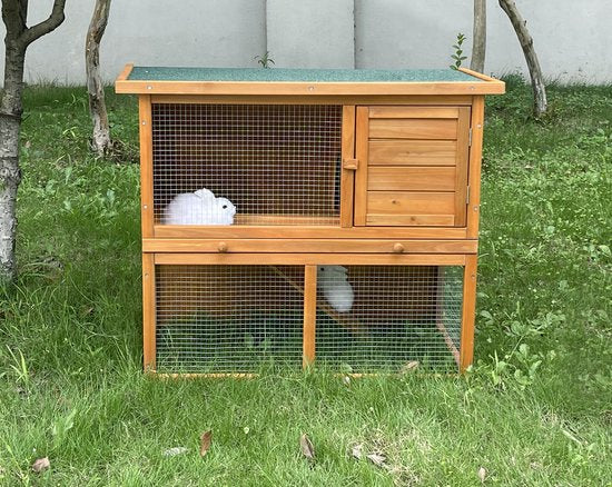 Kaninchenstall mit Auslauf - Stall für Kaninchen, Meerschweinchen und Nager - Käfig für Haustiere - für drinnen und draußen geeignet