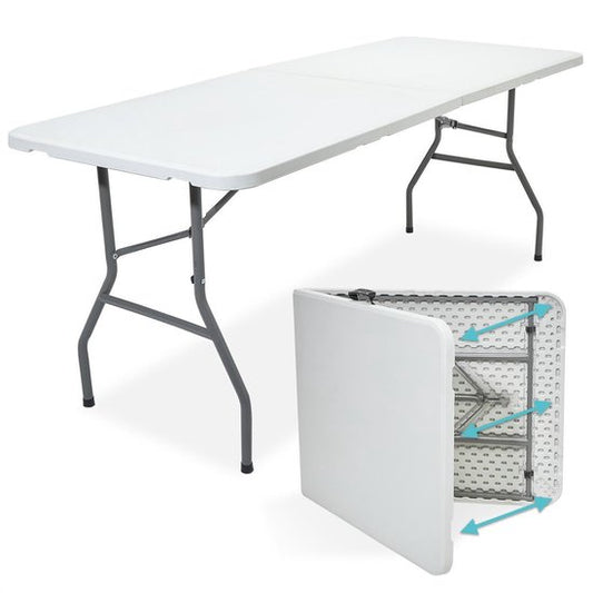 LifeGoods Zusammenklappbarer Tisch - 70x180cm - Verstellbarer und stabiler Klapptisch - Wetterfest - Outdoor-Klapptisch - Weiß
