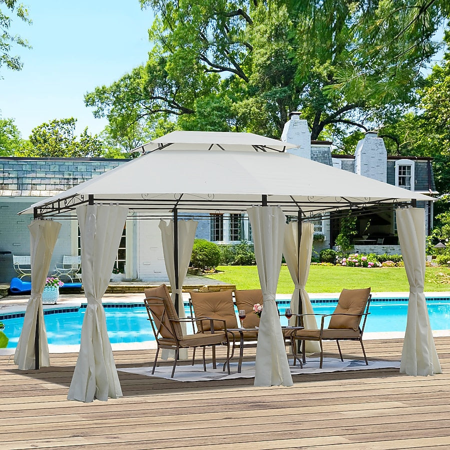 Kahomvis Pavillon 13 x 10 ft – Wasserabweisend – Doppeldach – Mit abnehmbaren Seitenwänden