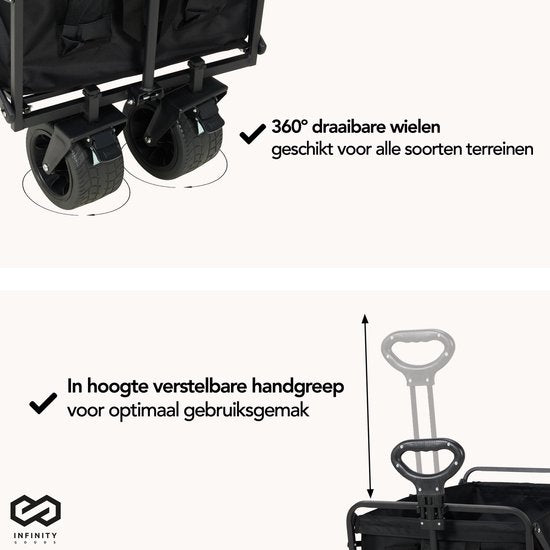 Infinity Goods Bolder Cart XL - faltbar - 180KG Tragfähigkeit - drehbare Räder - 95 x 57 x 96 CM - verstellbar - Schwarz