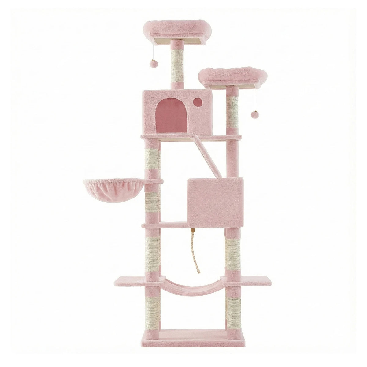 Joyfurnos Kratzbaum 206 cm – XXL-Katzenkletterturm mit 13 Kratzstämmen, 2 Katzenhäuschen und Hängematte – Rosa