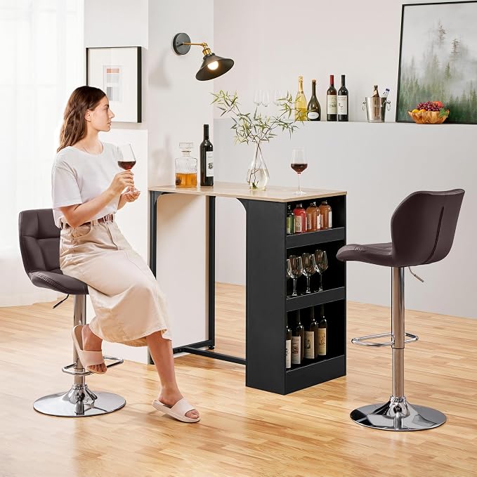 Yaheetech Barhocker – 2er-Set – Höhenverstellbar 62,5–84,5 cm – Um 360° drehbar – Braun