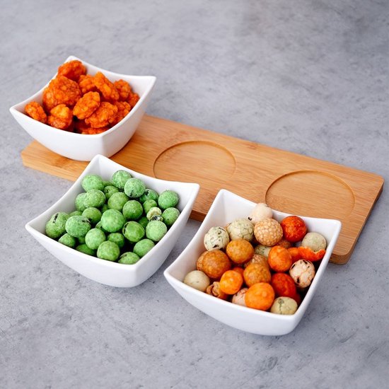 Excellent Houseware – Servierbrett/Snackbrett – Häppchen/Soße/Tapas – Porzellan – inkl. 3 Schälchen
