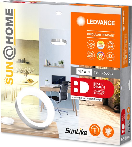 Ledvance - Pendelleuchte mit Biorythmus-Funktion - 450 mm - Aluminium - Dimmbar - 2200-5000 K - 500 lm - Silber