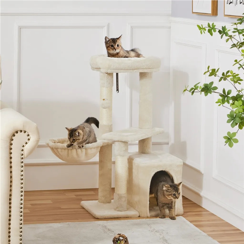 Yaheetech Katzenkratzbaum 87 cm - 3-Schicht - Hängematte - Katzenhaus - Sisal - Beige
