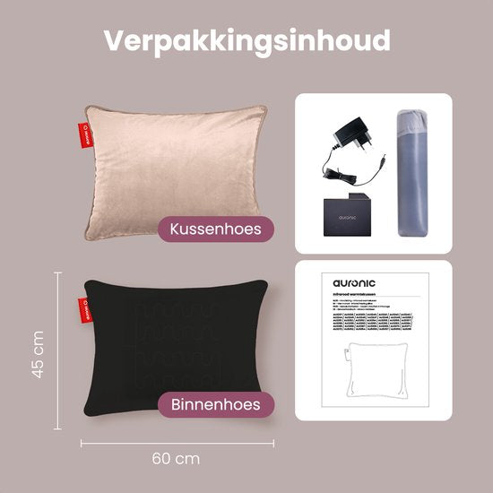 Auronic Wärmekissen - Samt - 45x60 - Kabellos - Wiederaufladbar - Elektrisches Kissen - Infrarot - Rosa