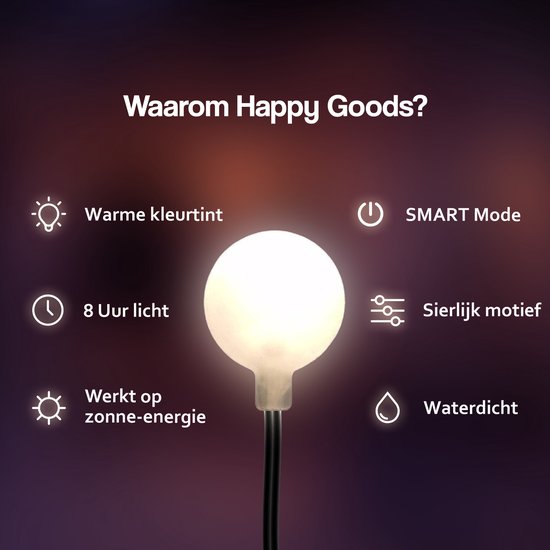 Happy Goods Solar Lichterkette - 50 LED - 7 m - Gartenbeleuchtung - Wasserdicht