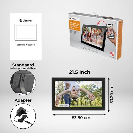Denver - PFF2160B - Digitaler Fotorahmen - 21,5 Zoll - XXL - Full HD - Frameo App - WiFi - 32GB - IPS-Touchscreen - Schwarz