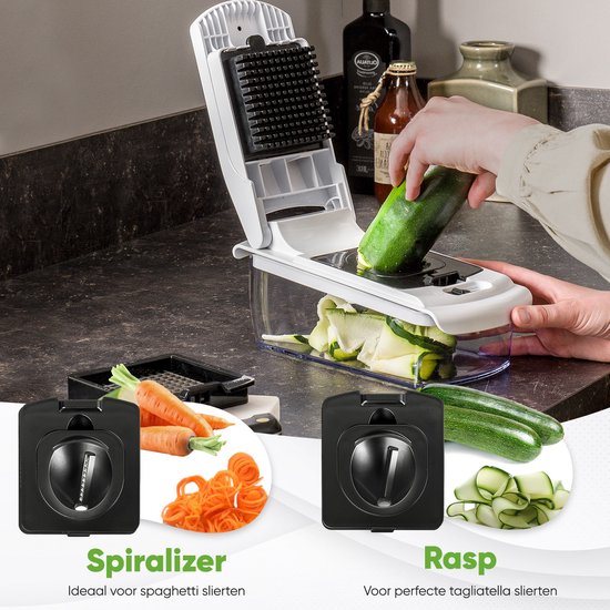 Stosh Mandoline - Gemüseschneider - Zwiebelschneider - Spiralschneider - 7-teilig - Weiß - BPA-frei